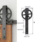 20Ft Heavy Duty Sliding Barn Door Hardware Kit For Smooth Quiet Operation With Big Spoke Wheel Hanger J Style close-up view