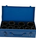 Premium 10 Piece Metric Impact Socket Set With Deep Chrome Vanadium Steel Sockets Ranging From 22mm To 50mm For Heavy Duty Automotive Repair And Professional Garage Work That Is Totally Built Tough, open blue case