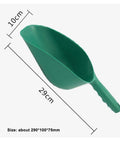Green All-Purpose Plastic Garden Soil Scoop Shovel, Lightweight Portable Digging Tool with size dimensions for easy planting.