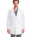 Relaxed Fit Men's Lab Coat With 5 Pockets, Side Slits, Knit Details And 360 Degree Stretch For Easy Movement, White, 34.5 Inch Back Length, X Large, Ideal For Doctors, Nurses, Lab Techs And Medical Students.
