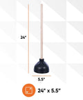 Classic Heavy Duty Toilet And Sink Plunger With 21 Inch Natural Wood Handle, Thick Black Rubber Cup, Built Tough To Blast Away Stubborn Clogs, Easy Suction For Quick Fixes, 24 inch height