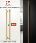 Long Stainless Steel Push Pull Door Handle For Home And Office Two Sided Access Glass Shower Barn And Storefront Doors 60 Inch Brass Gold Round Elite Model Modern Contemporary, 60-inch brass gold handle on black door