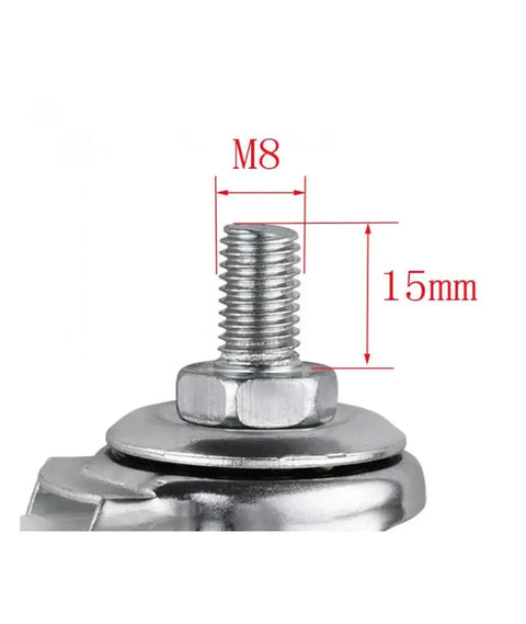 Four Piece Set Furniture Casters With Screw Brake Swivel Wheel M8 Thread Red PVC 38mm Diameter Silent Rolling Castors Detail