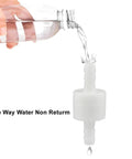 1/4-inch inline check valve, PVDF plastic, white with barbed fittings (front view)