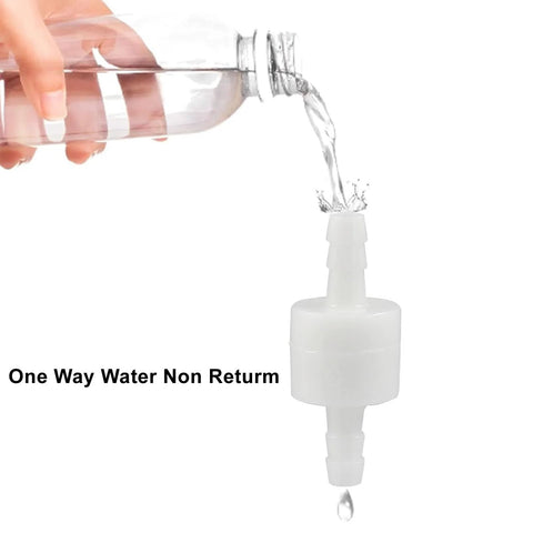 1/4-inch inline check valve, PVDF plastic, white with barbed fittings (front view)