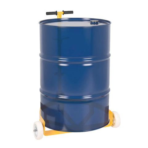 55 Gallon Heavy Duty Drum Dolly With Swivel Wheels And 1200 Lbs Capacity, Adjustable Ergonomic Handle For Easy Maneuvering And Secure Barrel Transport In Shops, Garages, And Warehouses, supporting blue steel drum