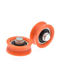 5 Pc Heavy Duty Nylon V Groove Roller Sliding Gate Caster Rolls Smooth With Rock Solid Steel Bearing Sleek Track Pulley System For Doors Windows Wire Rope Carts Built Tough And No Sweat Setup, orange nylon rollers with steel bearings.