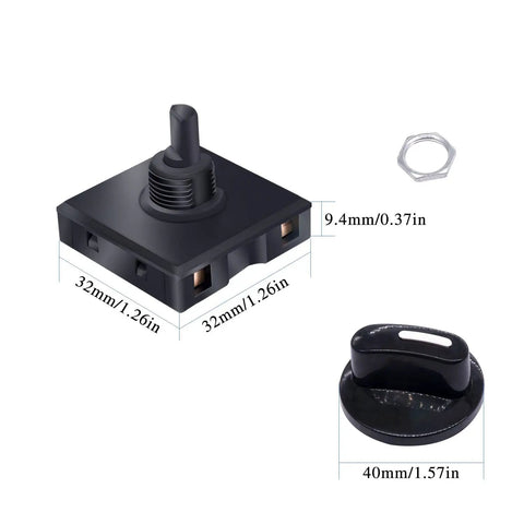Four Position Rotary Switch With Knob 13A 125V And 10A 250V Three Speed Universal Heater Selector, 32mm Square Mount F034