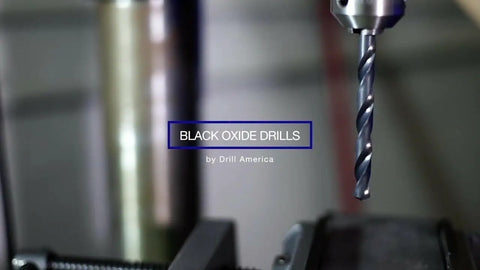 Left Hand High Speed Steel Drill Bit Set, 29 Piece, black oxide drill in a machine, close-up view, DWDLH Series