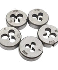 Right Hand Threading Die 1 13/16 Inch 20 UN Machine Thread Die for Large Bolts and Shafts High Speed Steel HSS Round Die for Fast Smooth Repair of Metal Bolts Spindles and Heavy Duty Projects, shown with five round dies