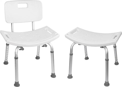 FSA/HSA Eligible Adjustable Shower Chair With Easy Tool-Free Assembly, durable aluminum bath seat with and without backrest.