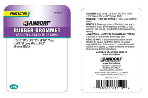 Electrical Grade Rubber Grommet packaging showing specifications and safety instructions.