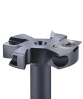 Pro Grade Two Flute Wood Planer Router Bit With Rock Solid Carbide Inserts For Killer Spoilboard Surfacing And Slab Smoothing Heavy Duty Milling Cutter Built To Last, viewed from above.