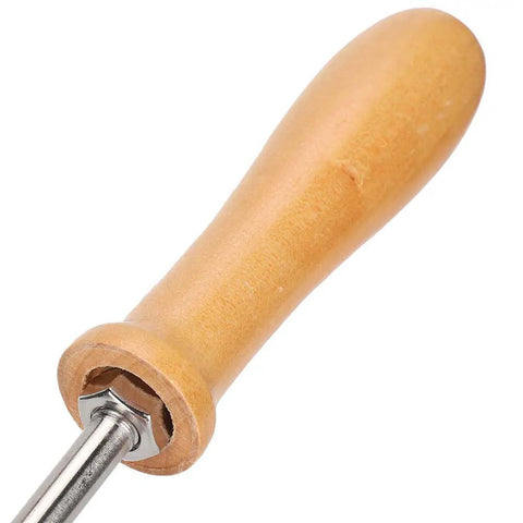 Top Shelf Molding Machine For Smooth Wood Bread And Leather Stamping With Zero Sweat, wooden handle close-up.