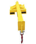 Built Like A Tank 3 Ton Telescopic Forklift Boom Attachment Bidirectional Mobile Crane Jib in yellow with red hook.