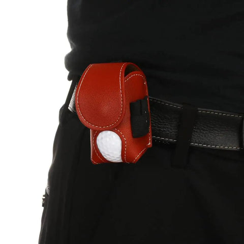 Premium Leather Golf Ball Pouch With Tee Holder Mini Pocket Belt Bag Clip On Waist Storage, hand-stitched and worn on belt