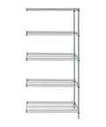 No Sweat Setup Five Shelf Wire Shelving Add On Unit With Gray Epoxy Finish, showing four shelves and sturdy metal frame.