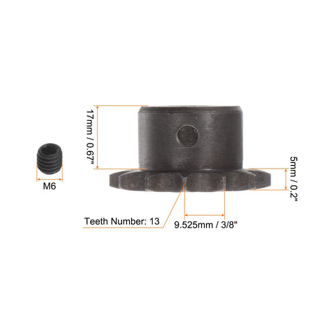 DIN ISO 06B Roller Chain Sprocket Thirteen-Tooth Three Eighth Inch Pitch Bore Twelve Millimeter A3 Carbon Steel High Hardness Motor Drive Gear Heavy Duty