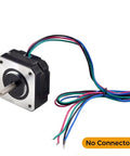 NEMA 17 short-body bipolar stepper motor with silver faceplate and multicolor wires (no connector).
