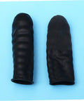 Boss Level Black Antistatic Finger Covers Straight Up Sweat Resistant Cotton Workshop Sleeve Guards displayed on blue background.