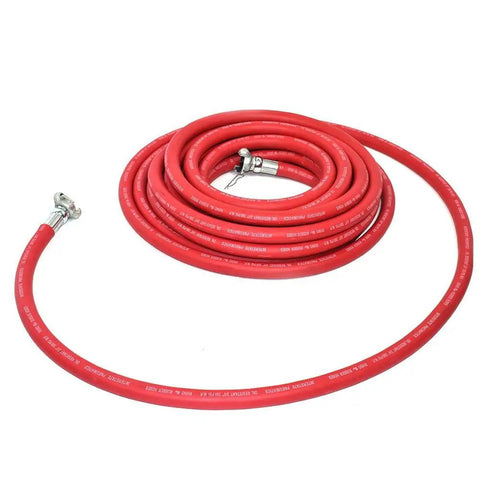 Heavy Duty Red Rubber Air Hose For Jack Hammer Three Quarters Inch By Fifty Feet Three Hundred PSI Oil Heat UV Resistant Kink Resistant