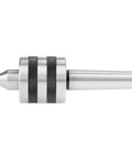 Side view of MT3 rotary live center, heavy-duty Morse Taper 3, alloy steel with knurled collar.