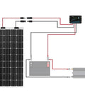 Diagram showcasing 5-Foot 12 AWG Solar Panel Extension Cable With Male And Female Connectors, Red And Black Wire, Plug And Play Quick Hookups
