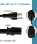 Beefy 15ft Heavy Duty AC Power Cord 14AWG NEMA 5-15P To C13 For PCs And Electronics, built with NEMA 5-15P to IEC C13 connectors