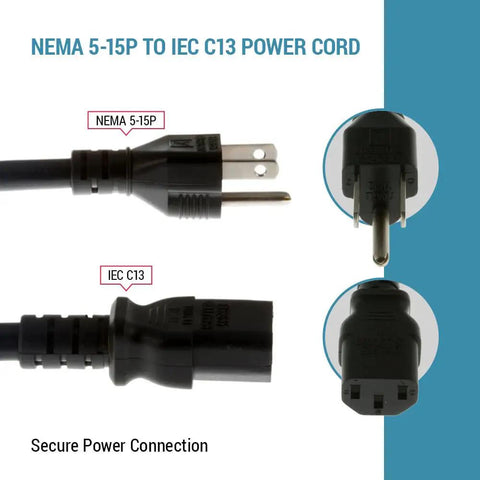 Beefy 15ft Heavy Duty AC Power Cord 14AWG NEMA 5-15P To C13 For PCs And Electronics, built with NEMA 5-15P to IEC C13 connectors
