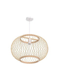 Round Bamboo Weave Pendant Light For Kitchen Island And Living Room, Coastal Boho Wicker Chandelier, Handmade Ceiling Lamp with Cord