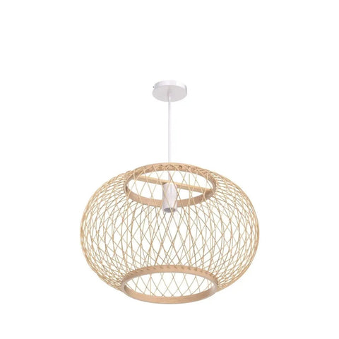 Round Bamboo Weave Pendant Light For Kitchen Island And Living Room, Coastal Boho Wicker Chandelier, Handmade Ceiling Lamp with Cord