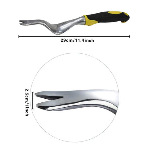 Durable 11.4 Inch Weed Puller Tool For Easy Hand Weeding In Garden And Lawn, aluminum alloy rust-resistant body, yellow handle