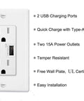 Heavy Duty 20 Pack 15 Amp Wall Outlets With Dual Usb A And C Ports, 5.8A Fast Charging, Tamper Resistant Receptacles With Matte Finish