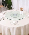 Tempered Glass Lazy Susan Turntable For Dining Table Go To Rotating Serving Tray 39 Inch Centerpiece Transparent Glass Plate