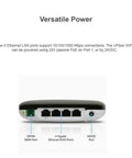 Back view of Fast 4-Port GPON WiFi Router Pack with four Gigabit Ethernet ports labeled GPON, RJ45, and 24VDC power