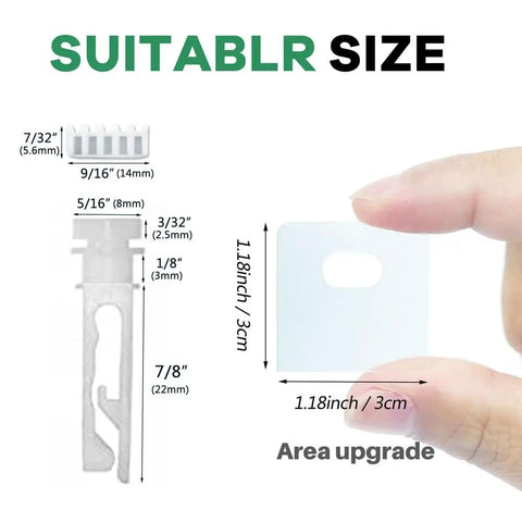 Vertical Blinds Repair Kit 64 Piece Set Featuring 40 Tabs 12 Stems And 12 Gear Combs Fits 3 Or 5 Inch Vanes Carrier Tracks size details with measurements.