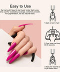 Close-up of nails painted with Hema Free Gel Nail Polish Set 9ml Six Pack Light Pink Soak Off LED Gel Polish Kit, instructions beside.