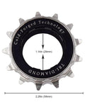 13T BMX Freewheel For Single Speed Use 1/2 Inch By 1/8 Inch, Silver Finish, Built Tough Alloy Construction For Street, Dirt Jump And Park Riding, Easy Install With Smooth Pedal Power, top view with dimensions