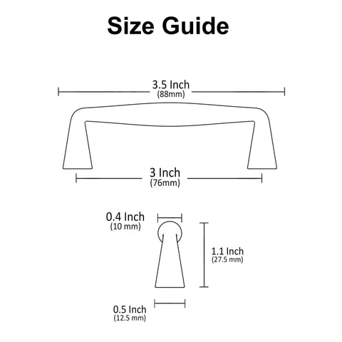 Size guide for 10 Pack Brushed Satin Nickel Cabinet Pulls With 3 Inch Hole Centers Solid Handles For Cabinets Drawers And Closets