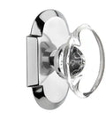 Cottage Plate With Old School Vibe And Oval Clear Crystal Glass Door Knob Privacy Two And Three Eighths Inch Backset Bright Chrome Solid Brass