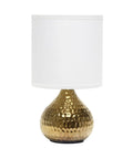 Hammered Gold Drip Table Lamp With White Fabric Shade Mini Size On Cord Switch 40W Type B Candelabra Bulb Not Included
