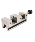 Heavy Duty Industrial Machine Vise Featuring Lightning Quick Adjust Slide Bar And Precise Beveled Jaws For Solid Grip On Cnc Mills And Garage Rigs, close-up view.