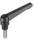 Badass Adjustable Clamping Lever Handle M8 X 20mm 304 Stainless Steel Ratchet Rotating Screw Handle showing matte black finish.