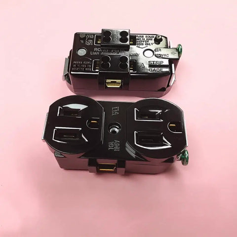 Straight Swap Nema 5 15R Duplex Wall Outlet 15 Amp 125 Volt UL Listed Electrical Receptacle black housing with brass contacts
