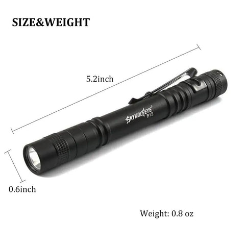 Ultra Compact Led Pen Light With Clip Five Pack Mini Flashlights For Quick Inspections shown with dimensions and weight