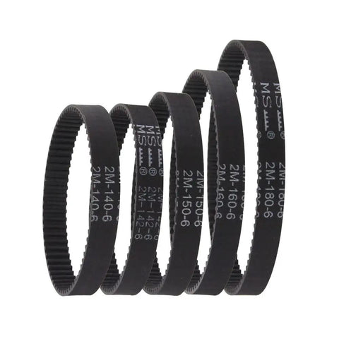 Two Pack Timing Drive Belts 2GT 2M For Vacuum Cleaners Conveyor Systems 140 To 180 Millimeters Perimeter 6mm Wide Synchronous Belt Spare Part 2M 142 6 black toothed belts shown in a set