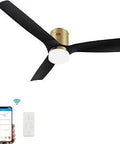 52 Inch Smart Ceiling Fan With Lights And Remote, 10 Speed Reversible DC Motor, Works With Alexa Google Assistant Siri Shortcuts, Modern Black And Gold Finish with mobile app and remote control.