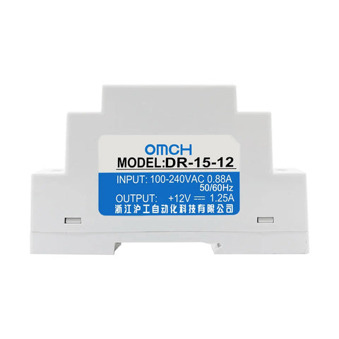 Heavy Duty Din Rail Power Supply 15 Watt 12 Volt Direct Current 1.25 Amp Output compact industrial power adapter