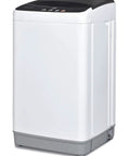 Fully Automatic Portable Washing Machine With Ten Pound Capacity Two In One Laundry System Made For Tight Quarters College Dorms And Camper Vans Featuring No Sweat Setup and Super Gentle Garment Care in white with gray base.