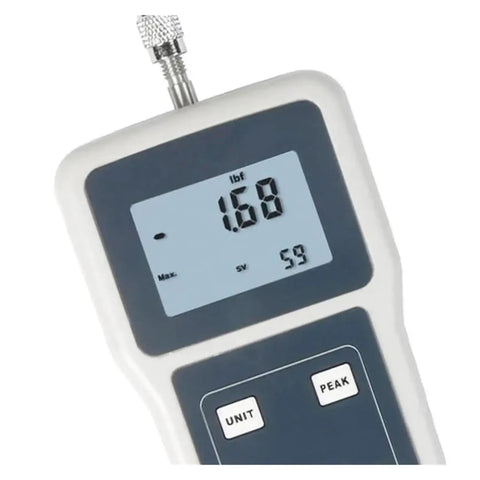Push Pull Tension Meter With Digital Display No Guesswork Multi Unit Readout N Kg Lb G Peak Hold Auto Power Off Battery Or 6V DC Power White Finish Essential Tool For Precision Force Testing And Compression Trials, white handheld digital display